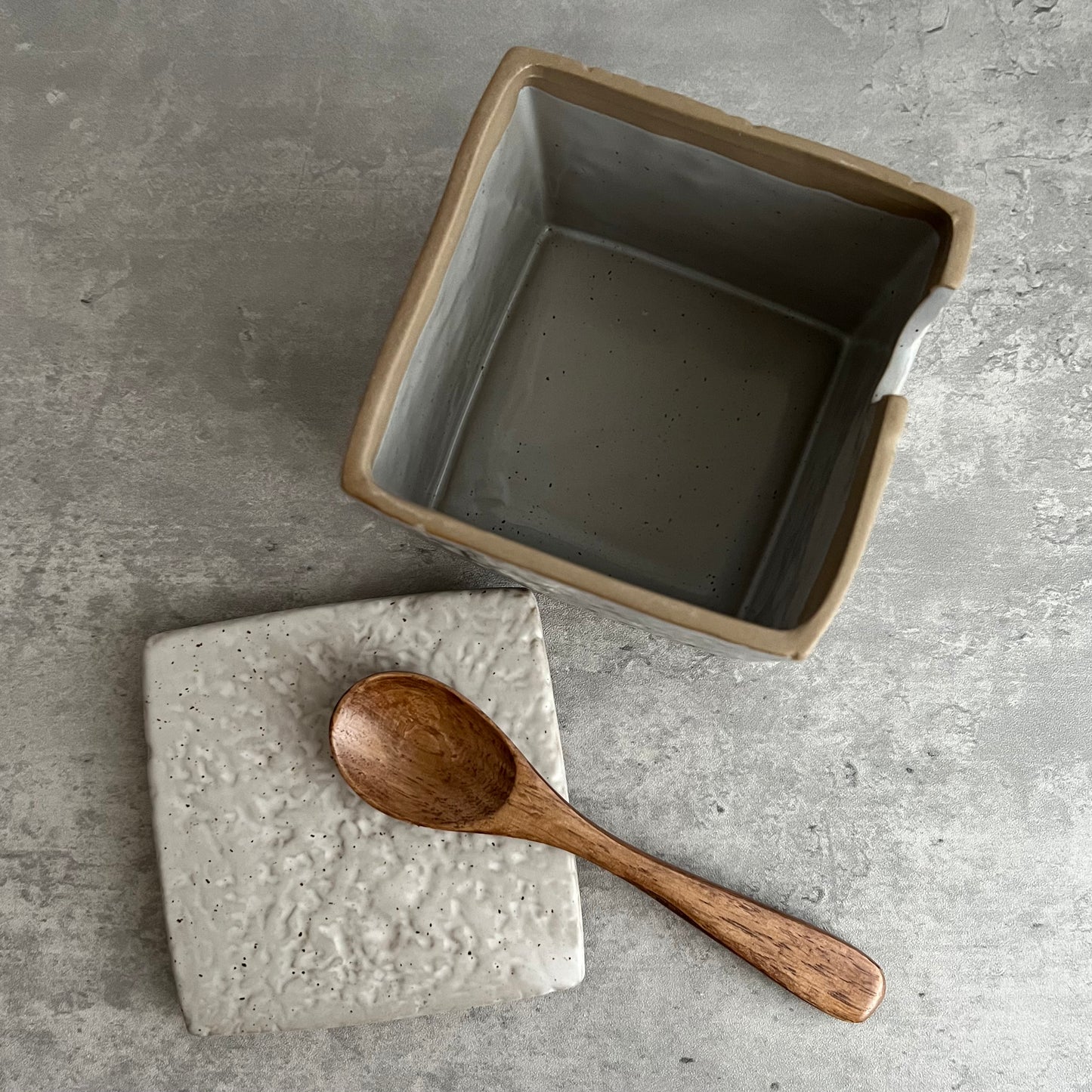 Glazed Salt Cellar with Spoon